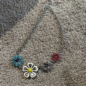 Lucky Brand Floral Charm Necklace with Blue and Yellow Accents